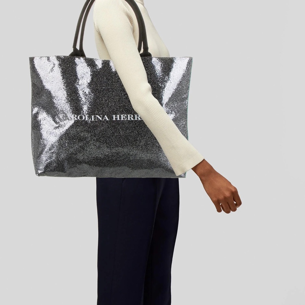 Carolina Herrera Glitter Tote Bag – Black/Silver